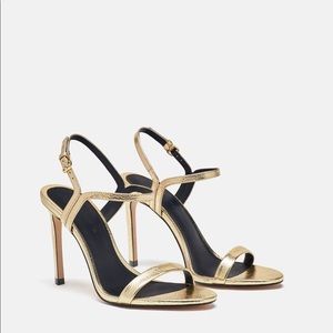 Zara Gold Strappy Heeled Sandals, 7.5